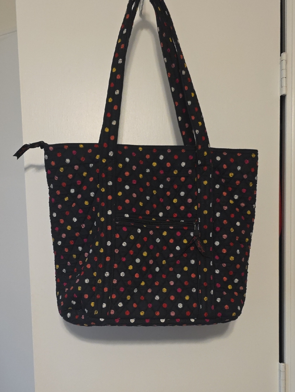 Vera Bradley Black Quilted Tote with Red, Yellow, White, and Pink Polka Dots